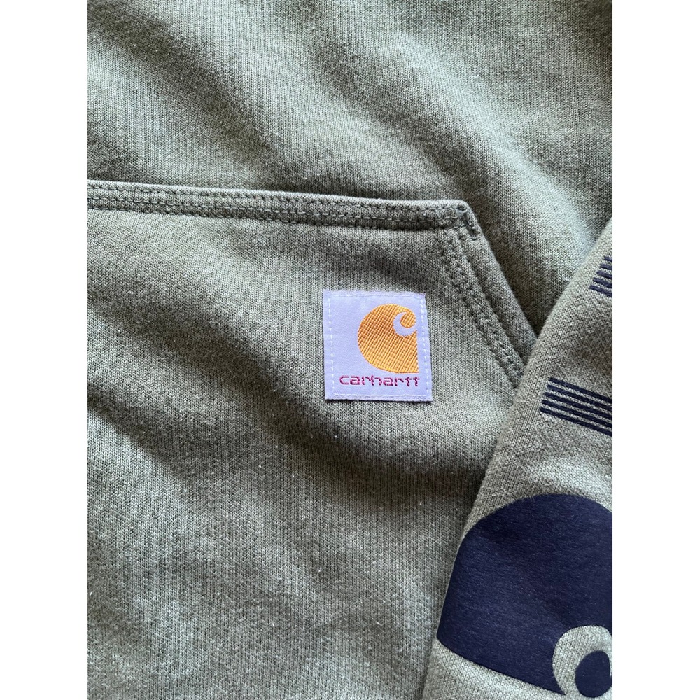 Carhartt Mens Loose Fit Spell Out Sleeve Logo Hoodie Olive Green L Fleece - Picture 3 of 15